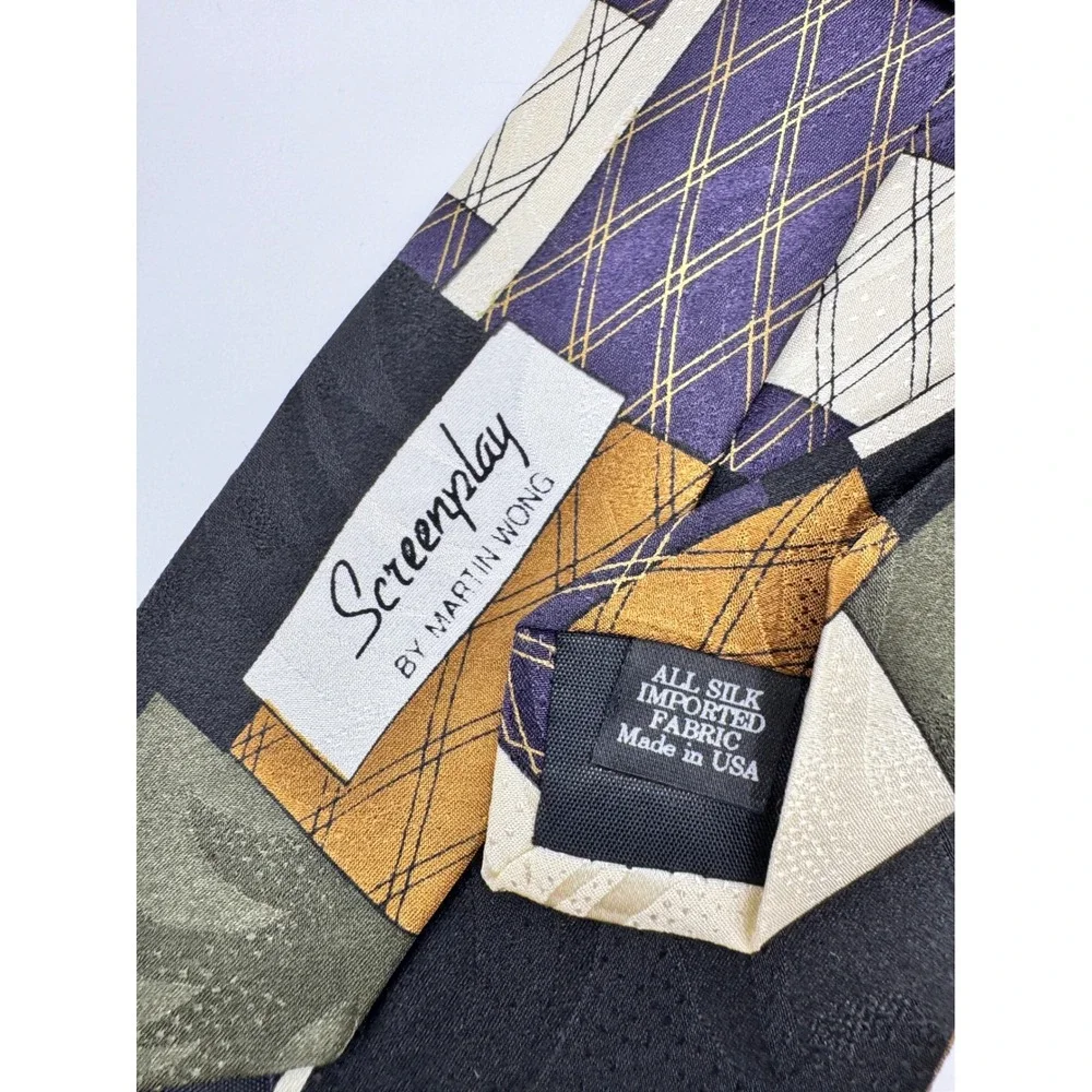 Screenplay‎ Martin Wong Silk Necktie Abstract Geometric Patchwork Men's Tie